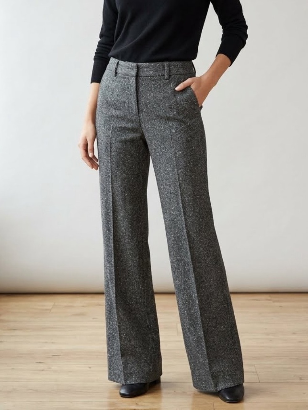Cabi Tweed Speckled Trouser Pants Wide Leg Gray Slacks Style 230 Size 2